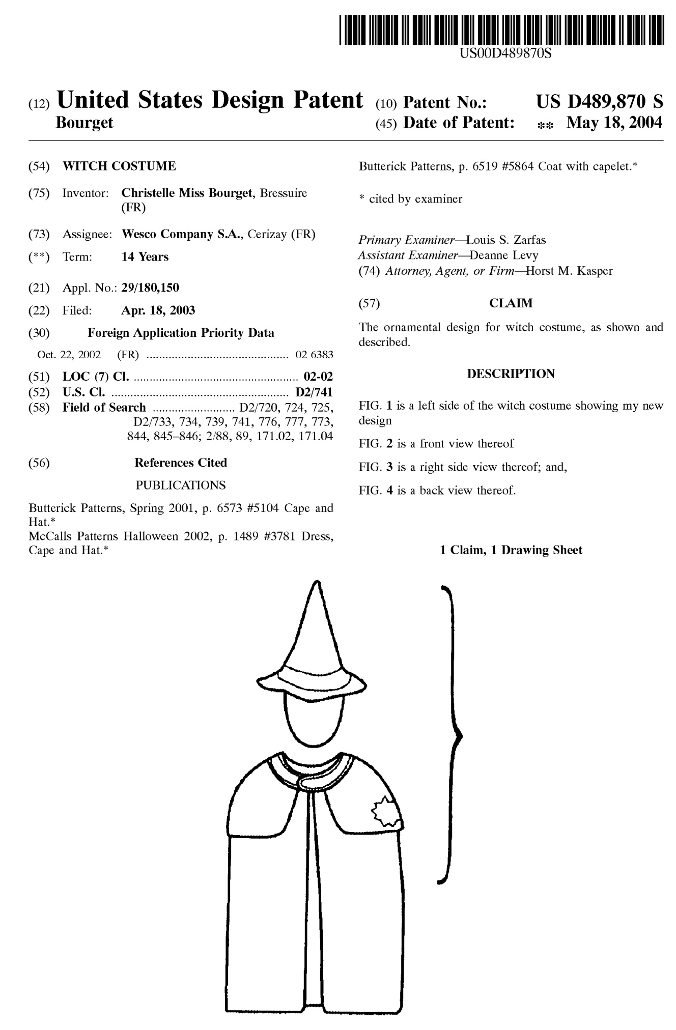 Design patent for witch costume